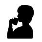 水を飲む 水を飲む うがい,水を飲む,顔,横顔,上半身,横向き,コップ,口を付ける,女性,ショートカットのシルエット素材