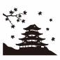 城ともみじ 城,もみじ,落ち葉,樹木,複数の葉,輪郭,シンプル,和風,落ち着いた,建物のシルエット素材
