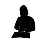 勉強する人 女性,ノート,書く,鉛筆,持つ,プリント,テスト,問題,解く,用紙のシルエット素材