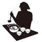 お玉を持って料理をする人 お玉を持って料理をする人 梯子,ロープ,移動,のぼる,おりる,男性,人物,全身,横向き,見下ろすのシルエット素材