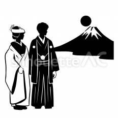 (和装)富士山 結婚,カップル,和装のシルエット素材