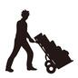 アルバイト アルバイト ポーター,男性,荷物,運ぶ,重ねる,キャリーカート,全身,横向き,キャスター,押すのシルエット素材