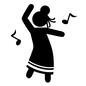 レゲエ 人,人物,女の人,女性,ピクトグラム,踊る,ノリノリ,音符,お団子ヘア,ドレッドヘアのシルエット素材