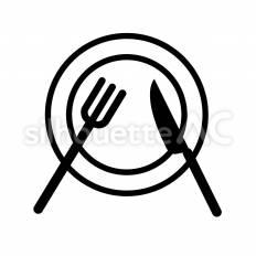食事中 皿,フォーク,ナイフのシルエット素材