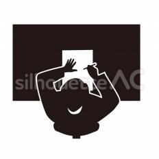 筆記試験（俯瞰）　男の子 机,紙,俯瞰のシルエット素材