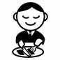 ナイフフォークを使う男性 ナイフ,フォーク,食器,洋食,カトラリー,皿,食べる,着席,食事,作法のシルエット素材