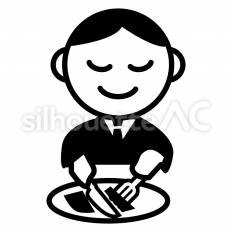 ナイフフォークを使う男性 ナイフ,フォーク,食器のシルエット素材