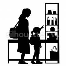 お土産を選ぶ母と娘 お土産,商品,選ぶのシルエット素材