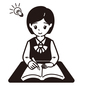 ひらめく女性 ひらめく女性 ひらめき,ひらめく,回答,答え,納得,女性,生徒,勉強,座る,机のシルエット素材
