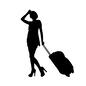 トラベル トラベル 人物,女性,全身,待つ,旅,旅行,お出かけ,トラベル,キャリー,キャリーバッグのシルエット素材