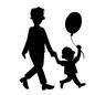 お出かけする親子 人,人物,親子,子供,男の子,お父さん,風船,ガス風船,持つ,歩くのシルエット素材