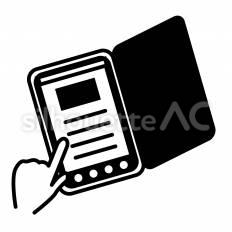 タブレットを操作する手　カバー付き タブレット,手,端末のシルエット素材