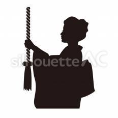 鈴緒を持つ女性 女性,鈴緒,持つのシルエット素材
