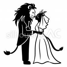 ライオン ライオン,カップル,結婚のシルエット素材