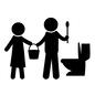 夫婦でトイレ掃除 家事,家事分担,掃除,清掃,トイレ,バケツ,トイレ掃除,ブラシ,ピクトグラム,人物のシルエット素材