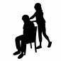 肩たたきをする女性 肩たたきをする女性 女性,男性,父,肩たたき,娘,座る,椅子,父の日,親子,仲良しのシルエット素材