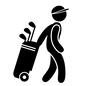 ゴルフ ゴルフ 人,人物,全身,横向き,ピクトグラム,ゴルフクラブ,キャスター付き,キャディバッグ,ゴルフクラブ,ゴルフセットのシルエット素材