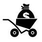 お金 お金 お金,$袋,$,台車,荷車,運ぶ,乳母車,金融機関,金融,銀行のシルエット素材