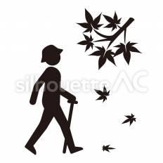 紅葉を見ながら散歩をする人 人,歩く,紅葉のシルエット素材