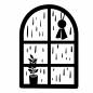 雨降りの日の窓 雨降りの日の窓 てるてる坊主,窓,植物,葉,観葉植物,鉢植え,梅雨,窓際,雨,土砂降りのシルエット素材