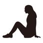 三角座りをする女性 女性,人物,全身,横向き,体育座り,三角座り,両手,リラックス,休憩,座るのシルエット素材