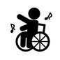 車椅子 車椅子,音楽,音符,座る,乗る,車椅子ダンス,ノリノリ,8分音符,ピクトグラム,人物のシルエット素材