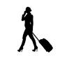 トラベル 人物,女性,全身,歩く,引く,電話,横向き,旅,旅行,出張のシルエット素材