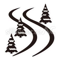 スキー スキー,スキー場,林間コースのシルエット素材