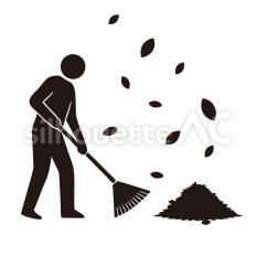 落ち葉を掃除する人 人,ほうき,落ち葉のシルエット素材
