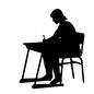 勉強する人 勉強する人 生徒,書く,文房具,鉛筆,持つ,座る,着席,女性,人物,全身のシルエット素材