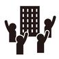 集会 集会,決起集会,人,人物,デモ,オー,団結,ビル,会社,労働者の日のシルエット素材