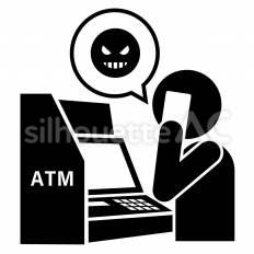 ATMでの詐欺被害 犯罪,操作,状況のシルエット素材