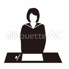 受験会場　女の子 机,紙,座るのシルエット素材