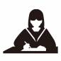 受験 女子,女の子,学生,机,書く,姿勢,長袖,前向き,集中,真剣のシルエット素材