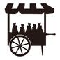 プレゼントが売られているワゴンショップ キッチンカー,ワゴン,フードトラック,キッチンカー,デリバリーカー,ケータリングカー,ケータリング,正面,店,屋台のシルエット素材