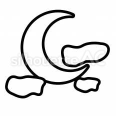 月と雲　白抜き 月,三日月,雲のシルエット素材