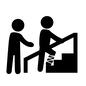 ハンディキャップ 介助,人,人物,ピクトグラム,階段,登る,手すり,付き添い,けが人,怪我人のシルエット素材
