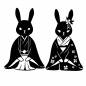 (和装)うさぎ (和装)うさぎ ウサギ,カップル,結婚,ウェディングドレス,タキシード,全身,イベント,記念,幸せ,可愛いのシルエット素材