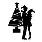 カップルのクリスマス カップルのクリスマス カップル,男女,向かい合う,立つ,ラブラブ,見つめあう,サンタ帽,クリスマス,クリスマスツリー,トップスターのシルエット素材