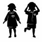 夏制服と冬制服の子供たち 女の子,子供,元気,園児,幼稚園児,保育園児,名札,制服,スカート,帽子のシルエット素材