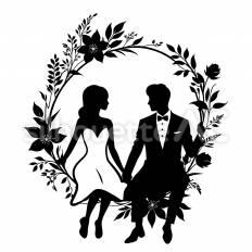 リース　2人 結婚,カップル,リースのシルエット素材