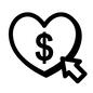 クリック クリック コロナ支援,チャリティー,チャリティ,ハート,ハートマーク,お金,ドル,ドルマーク,クリック,申し込みのシルエット素材