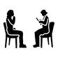 セラピー セラピスト,治療中,話す,メモ,診察中,横から,座る,イス,向かい合う,カウンセリングのシルエット素材