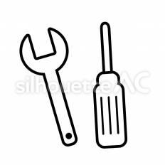 メンテナンス　白抜き 工具,スパナ,ドライバーのシルエット素材