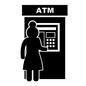ATM ATM,キャッシュコーナー,女性,全身,後姿,お団子ヘア,自動預け払い機,金融機関,金融,銀行のシルエット素材