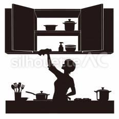 キッチンキャビネットの掃除 キッチン,キャビネット,掃除のシルエット素材
