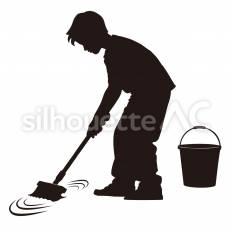 デッキブラシで床をこする デッキブラシ,床,こするのシルエット素材