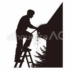 雨どいの掃除 雨どい,掃除,脚立のシルエット素材