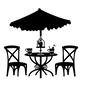 テラス席 テラス席,カフェ,喫茶店,パラソル,丸テーブル,カフェテーブル,カフェテーブルセット,椅子,2脚,飲み物のシルエット素材