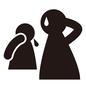 恋人 恋人 カップル,夫婦,喧嘩,泣く,謝る,汗,涙,カップル,向かい合う,頭をかくのシルエット素材